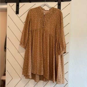 Ces Femme Floral Long Sleeve Dress in mustard yellow.